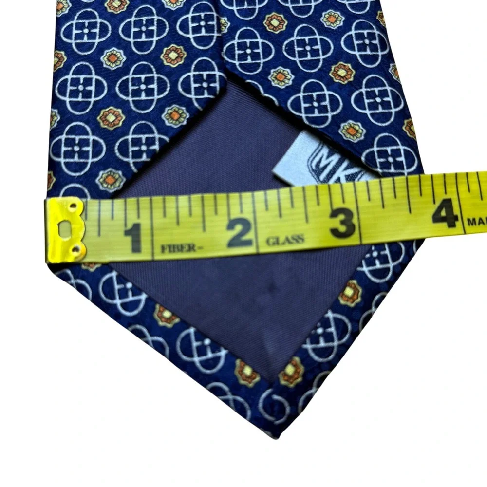 Michiko London Koshino Navy Blue Floral Geometric Silk Men's Necktie Avant-Garde